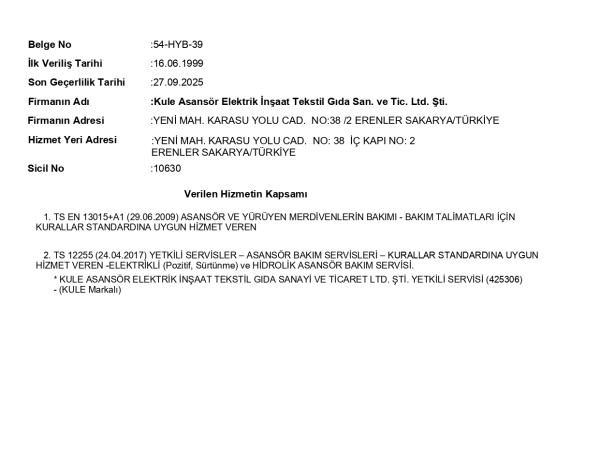 TSE - Hizmet Yeterlilik Belgesi